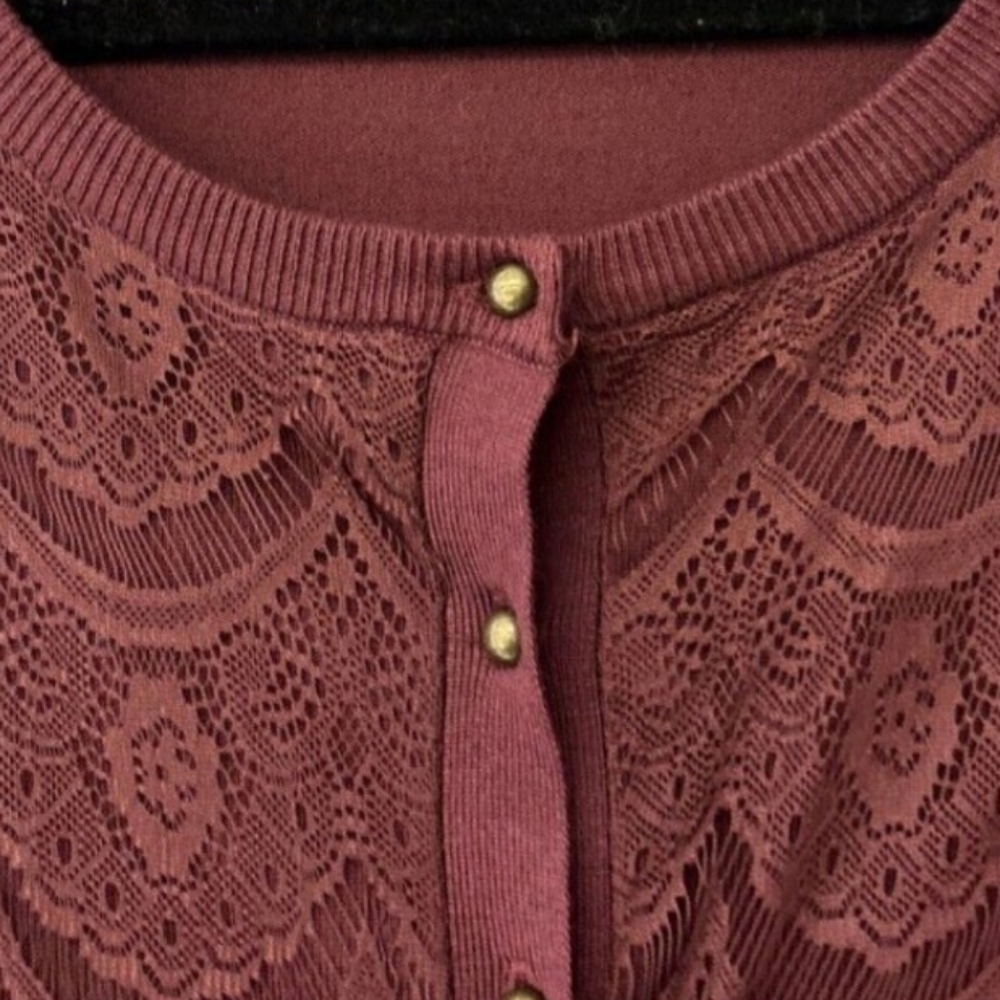 Premise Studio Lace Button-Up Cardigan Sweater - Burgandy size 0X